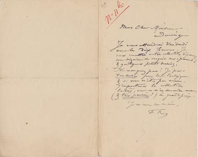 Lettre de Félicien Rops à Inconnu Duringe. s.l., 0000/00/00. Bruxelles, Archives et Musée de la Littérature, ML/03270/0057