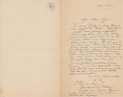 Lettre de Félicien Rops à [François] Nys. Corbeil-Essonnes, 0000/00/00. Bruxelles, Archives et Musée de la Littérature, ML/03270/0060