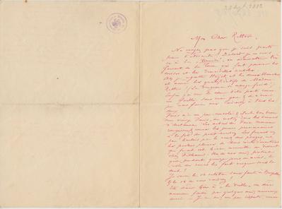 Lettre de Félicien Rops à [Georges] Ritter. [Paris], 1882/09/28. Bruxelles, Archives et Musée de la Littérature, ML/03270/0065