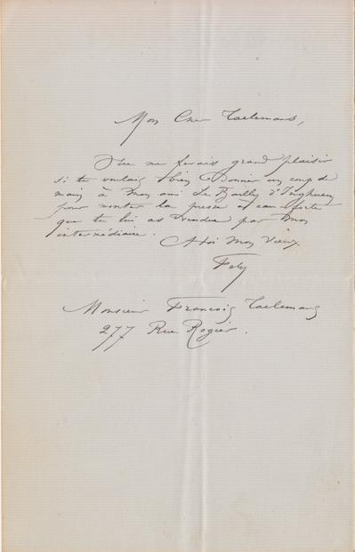 Lettre de Félicien Rops à [François] Taelemans. s.l., 1878/00/00. Bruxelles, Archives et Musée de la Littérature, ML/03270/0067