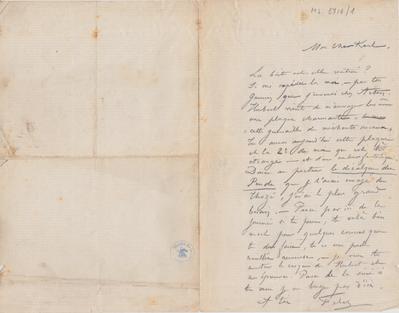 Lettre de Félicien Rops à Karl [Charles] [De Coster]. s.l., 1867/00/00. Bruxelles, Archives et Musée de la Littérature, ML/03713/0001