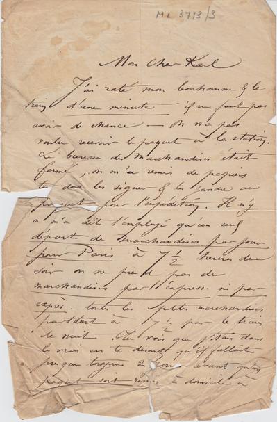 Lettre de Félicien Rops à Karl [Charles] [De Coster]. s.l., 1867/00/00. Bruxelles, Archives et Musée de la Littérature, ML/03713/0003