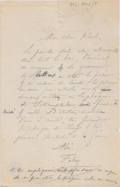 Lettre de Félicien Rops à Karl [Charles] [De Coster]. s.l., 0000/00/00. Bruxelles, Archives et Musée de la Littérature, ML/03713/0005