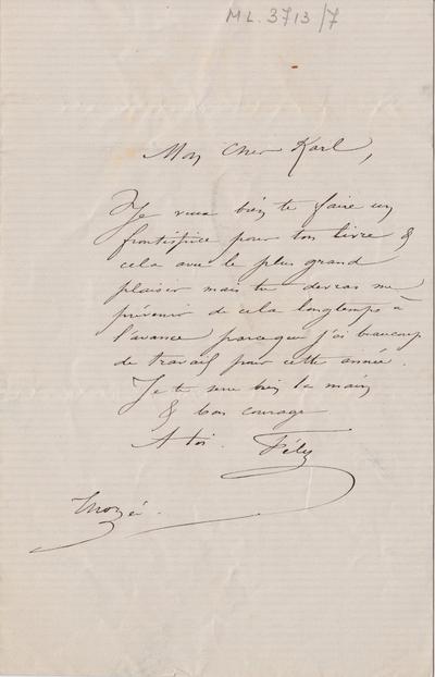 Lettre de Félicien Rops à Karl [Charles] [De Coster]. Mettet, 0000/00/00. Bruxelles, Archives et Musée de la Littérature, ML/03713/0007