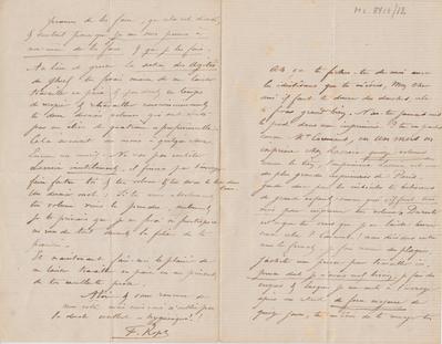 Lettre de Félicien Rops à [Charles] [De Coster]. [Mettet], 1867/00/00. Bruxelles, Archives et Musée de la Littérature, ML/03713/0012