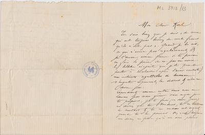 Lettre de Félicien Rops à Karl [Charles] [De Coster]. s.l., 0000/00/00. Bruxelles, Archives et Musée de la Littérature, ML/03713/0013