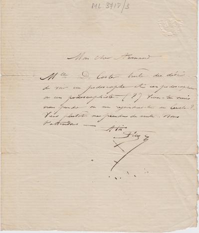 Lettre de Félicien Rops à Armand [Dandoy]. [Namur], 0000/00/00. Bruxelles, Archives et Musée de la Littérature, ML/03718/0003