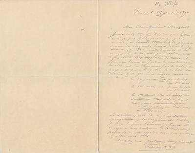 Lettre de Félicien Rops à [Charles] Archbold[-Aspol]. Paris, 1890/01/15. Bruxelles, Archives et Musée de la Littérature, ML/04483/0003