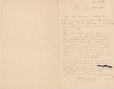 Lettre de Félicien Rops à [Charles] Archbold[-Aspol]. Paris, 1890/07/10. Bruxelles, Archives et Musée de la Littérature, ML/04483/0004