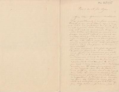 Lettre de Félicien Rops à [Charles] Archbold[-Aspol]. Paris, 1892/02/18. Bruxelles, Archives et Musée de la Littérature, ML/04483/0005