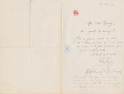 Lettre de Félicien Rops à [Philippe] Burty. Paris, 1868/00/00. Bruxelles, Archives et Musée de la Littérature, ML/04631/0003