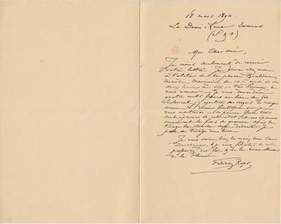 Lettre de Félicien Rops à [Léon] Deschamps. Corbeil-Essonnes, 1894/03/18. Paris, Bibliothèque Littéraire Jacques Doucet, MNR/beta/1713