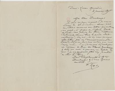 Lettre de Félicien Rops à [Léon] Deschamps. Corbeil-Essonnes, 1895/01/02. Paris, Bibliothèque Littéraire Jacques Doucet, MNR/beta/1719