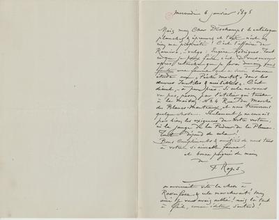 Lettre de Félicien Rops à [Léon] Deschamps. s.l., 1895/01/06. Paris, Bibliothèque Littéraire Jacques Doucet, MNR/beta/1720