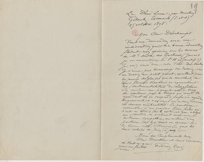Lettre de Félicien Rops à [Léon] Deschamps. Corbeil-Essonnes, 1895/10/25. Paris, Bibliothèque Littéraire Jacques Doucet, MNR/beta/1726