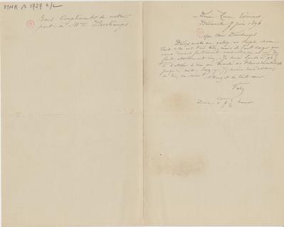 Lettre de Félicien Rops à [Léon] Deschamps. Corbeil-Essonnes, 1896/06/07. Paris, Bibliothèque Littéraire Jacques Doucet, MNR/beta/1727