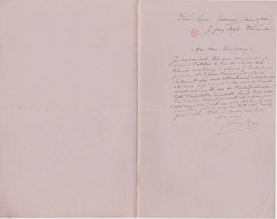 Lettre de Félicien Rops à [Léon] Deschamps. Corbeil-Essonnes, 1896/06/07. Paris, Bibliothèque Littéraire Jacques Doucet, MNR/beta/1728
