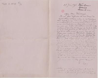 Lettre de Félicien Rops à Léon Deschamps. Corbeil-Essonnes, 1896/06/28. Paris, Bibliothèque Littéraire Jacques Doucet, MNR/beta/1733