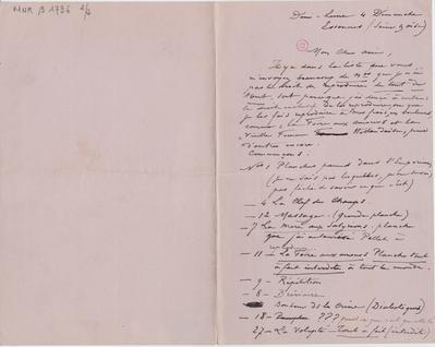 Lettre de Félicien Rops à [Léon] [Deschamps]. Corbeil-Essonnes, 0000/00/04. Paris, Bibliothèque Littéraire Jacques Doucet, MNR/beta/1736