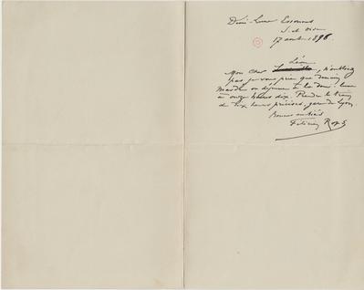 Lettre de Félicien Rops à Léon Deschamps. Corbeil-Essonnes, 1896/08/17. Paris, Bibliothèque Littéraire Jacques Doucet, MNR/beta/1737