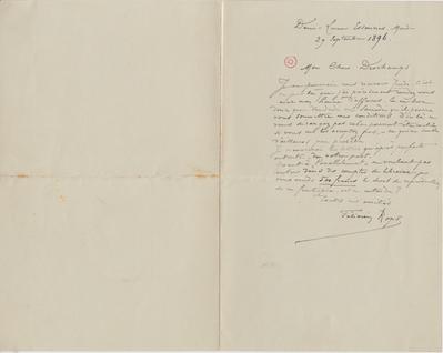 Lettre de Félicien Rops à Léon Deschamps. Corbeil-Essonnes, 1896/09/29. Paris, Bibliothèque Littéraire Jacques Doucet, MNR/beta/1739