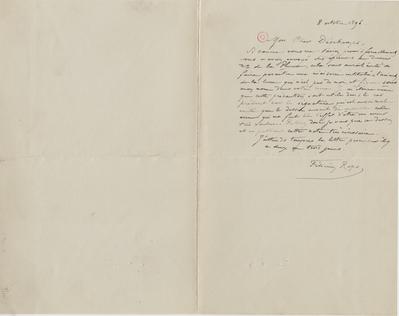 Lettre de Félicien Rops à Léon Deschamps. [Corbeil-Essonnes], 1896/10/08. Paris, Bibliothèque Littéraire Jacques Doucet, MNR/beta/1740