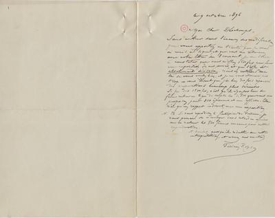 Lettre de Félicien Rops à [Léon] Deschamps. [Corbeil-Essonnes], 1896/10/09. Paris, Bibliothèque Littéraire Jacques Doucet, MNR/beta/1741