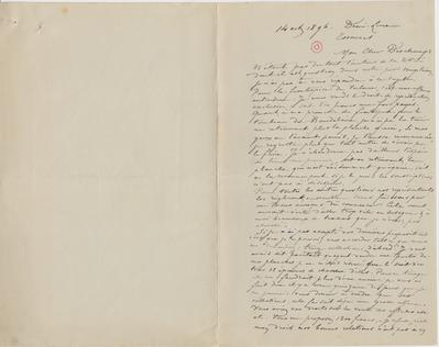 Lettre de Félicien Rops à [Léon] Deschamps. Corbeil-Essonnes, 1896/10/14. Paris, Bibliothèque Littéraire Jacques Doucet, MNR/beta/1742