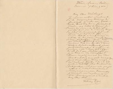 Lettre de Félicien Rops à [Léon] Deschamps. Corbeil-Essonnes, 0000/00/00. Paris, Bibliothèque Littéraire Jacques Doucet, MNR/beta/1744