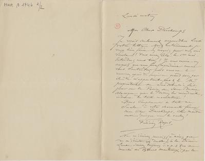 Lettre de Félicien Rops à [Léon] Deschamps. s.l., 0000/00/00. Paris, Bibliothèque Littéraire Jacques Doucet, MNR/beta/1746