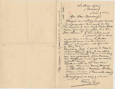 Lettre de Félicien Rops à [Léon] Deschamps. Corbeil-Essonnes, 0000/00/00. Paris, Bibliothèque Littéraire Jacques Doucet, MNR/beta/1747