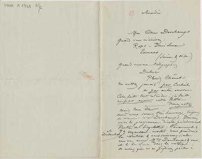 Lettre de Félicien Rops à [Léon] Deschamps. s.l., 0000/00/00. Paris, Bibliothèque Littéraire Jacques Doucet, MNR/beta/1748