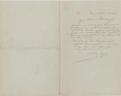 Lettre de Félicien Rops à [Léon] Deschamps. Paris, 0000/12/05. Paris, Bibliothèque Littéraire Jacques Doucet, MNR/beta/1750