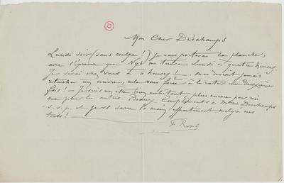 Lettre de Félicien Rops à [Léon] Deschamps. s.l., 0000/00/00. Paris, Bibliothèque Littéraire Jacques Doucet, MNR/beta/1751