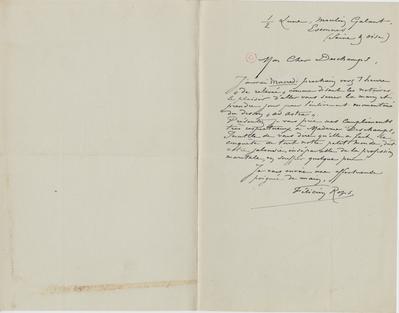 Lettre de Félicien Rops à [Léon] Deschamps. Corbeil-Essonnes, 0000/00/00. Paris, Bibliothèque Littéraire Jacques Doucet, MNR/beta/1752