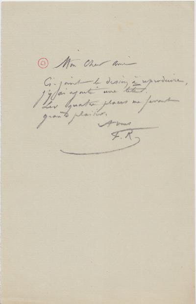 Lettre de Félicien Rops à [Léon] [Deschamps]. s.l., 0000/00/00. Paris, Bibliothèque Littéraire Jacques Doucet, MNR/beta/1755