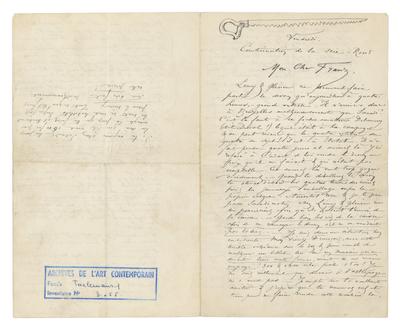 Lettre de Félicien Rops à Franz [François] [Taelemans]. [Paris], 1877/10/00. Bruxelles, Musées Royaux des Beaux-Arts de Belgique, MRBAB/AACB/003055