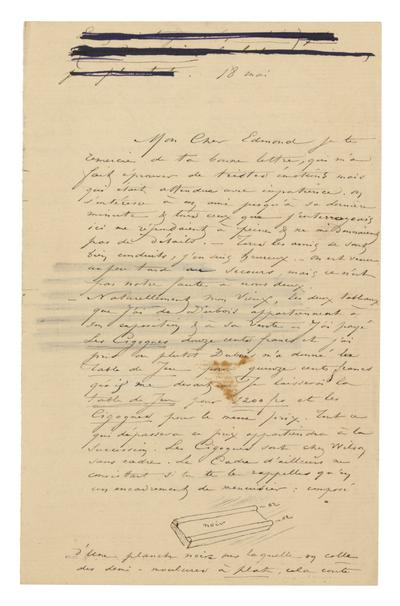 Lettre de Félicien Rops à Edmond [Lambrichs]. s.l., 1880/05/18. Bruxelles, Musées Royaux des Beaux-Arts de Belgique, MRBAB/AACB/003217