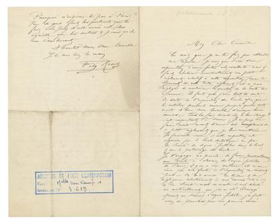 Lettre de Félicien Rops à Camille [Van Camp]. s.l., 1875/00/00. Bruxelles, Musées Royaux des Beaux-Arts de Belgique, MRBAB/AACB/003219