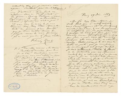 Lettre de Félicien Rops à [Octave] Maus. Paris, 1883/12/29. Bruxelles, Musées Royaux des Beaux-Arts de Belgique, MRBAB/AACB/004637