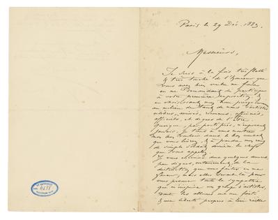 Lettre de Félicien Rops à Messieurs Aux membres des XX. Paris, 1883/12/29. Bruxelles, Musées Royaux des Beaux-Arts de Belgique, MRBAB/AACB/004638