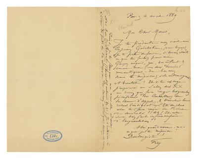 Lettre de Félicien Rops à [Octave] Maus. Paris, 1889/04/04. Bruxelles, Musées Royaux des Beaux-Arts de Belgique, MRBAB/AACB/005241