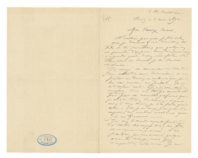 Lettre de Félicien Rops à [Octave] Maus. Paris, 1890/11/08. Bruxelles, Musées Royaux des Beaux-Arts de Belgique, MRBAB/AACB/005351