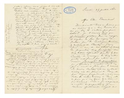 Lettre de Félicien Rops à Edmond Lambrichs. s.l., 1880/07/25. Bruxelles, Musées Royaux des Beaux-Arts de Belgique, MRBAB/AACB/007359