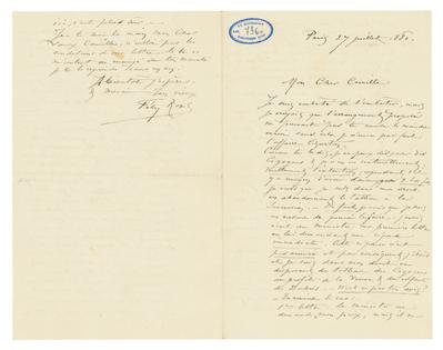 Lettre de Félicien Rops à Camille Van Camp. Paris, 1880/07/27. Bruxelles, Musées Royaux des Beaux-Arts de Belgique, MRBAB/AACB/007360