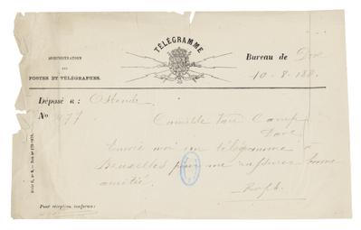 Télégramme non autographe de Félicien Rops à Camille Van Camp. [Ostende], 1880/08/10. Bruxelles, Musées Royaux des Beaux-Arts de Belgique, MRBAB/AACB/007367