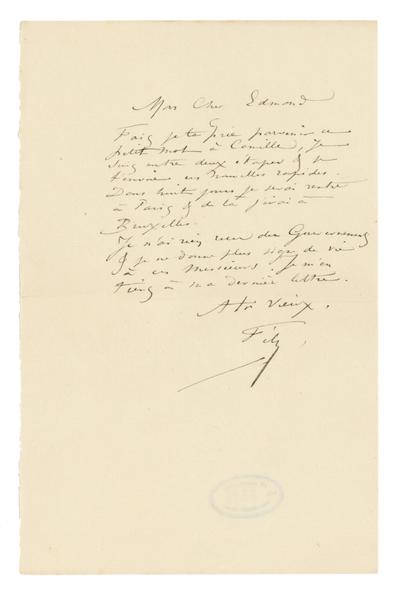 Lettre de Félicien Rops à Edmond [Lambrichs]. s.l., 1880/08/00. Bruxelles, Musées Royaux des Beaux-Arts de Belgique, MRBAB/AACB/007373
