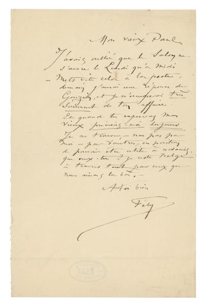 Lettre de Félicien Rops à Paul [Léopold] [Speeckaert]. [Paris], 0000/00/00. Bruxelles, Musées Royaux des Beaux-Arts de Belgique, MRBAB/AACB/009325