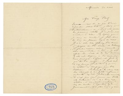 Lettre de Félicien Rops à Paul [Léopold] [Speeckaert]. Paris, 1880/03/30. Bruxelles, Musées Royaux des Beaux-Arts de Belgique, MRBAB/AACB/009327