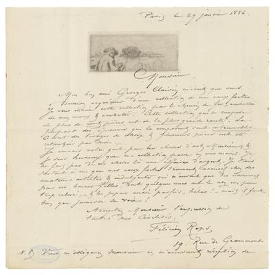 Lettre avec épreuve de Félicien Rops à Inconnu. Paris, 1886/01/29. Bruxelles, Musées Royaux des Beaux-Arts de Belgique, MRBAB/AACB/009328
